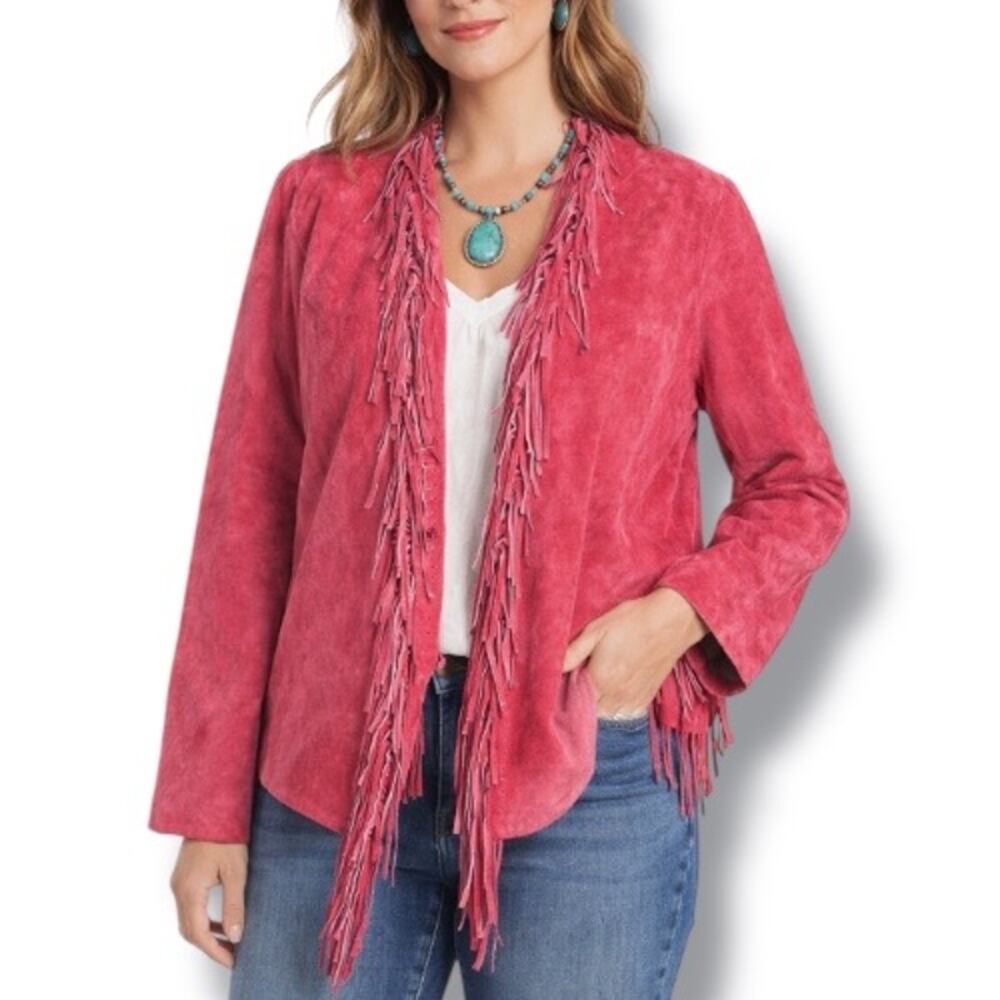 Vintage Red Suede Leather Fringe Jacket Western Boho Statement Festival Piece